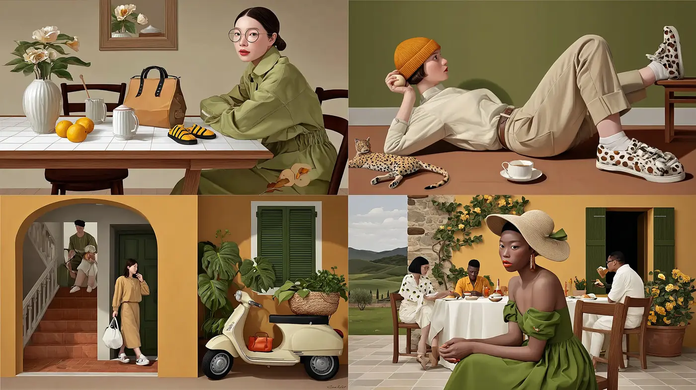 Contemporary Illustrations with Soft Natural Tones and Minimalist Composition - Midjourney sref style