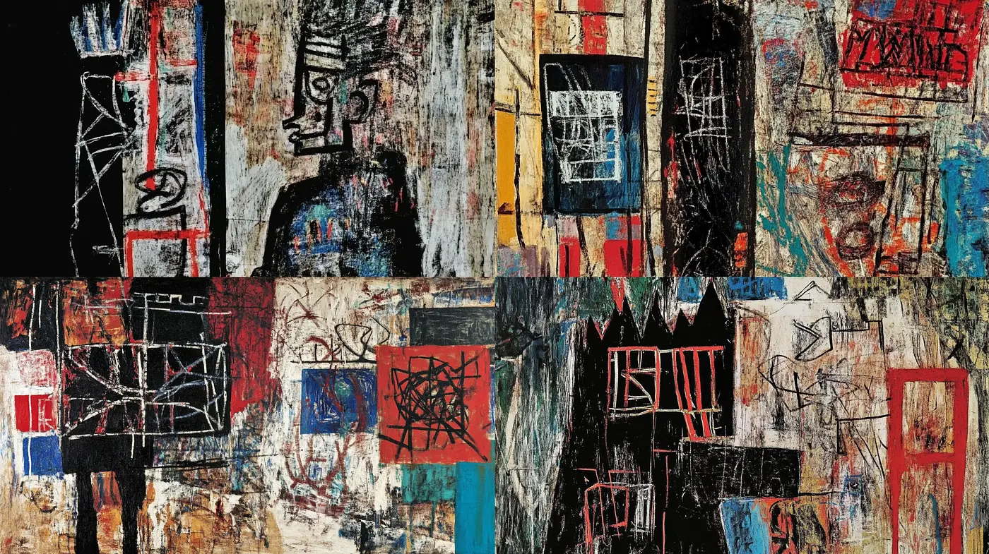 Abstract Expressionist Fusion with Textural Visual Rhythms - Midjourney sref style