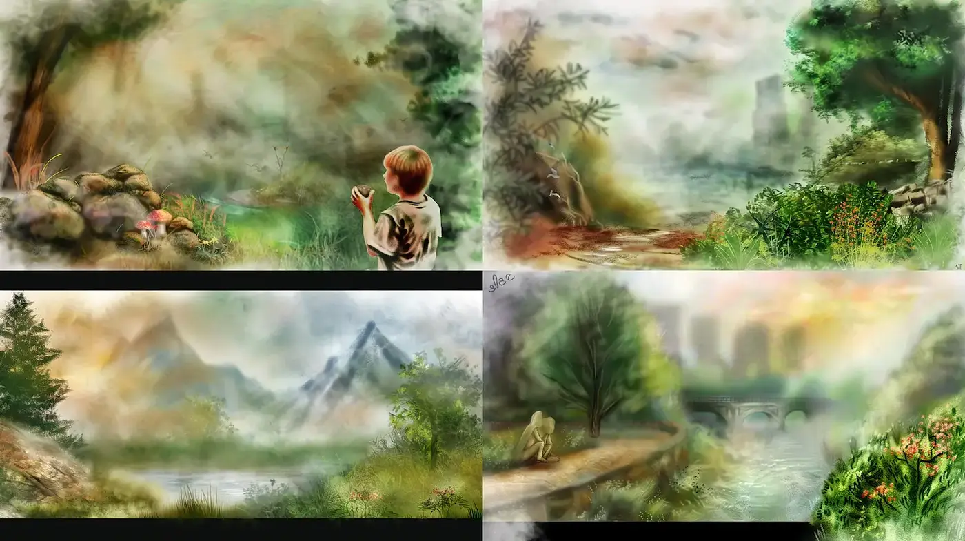 Dreamy Scenic Landscapes with Natural Elements - Midjourney sref style