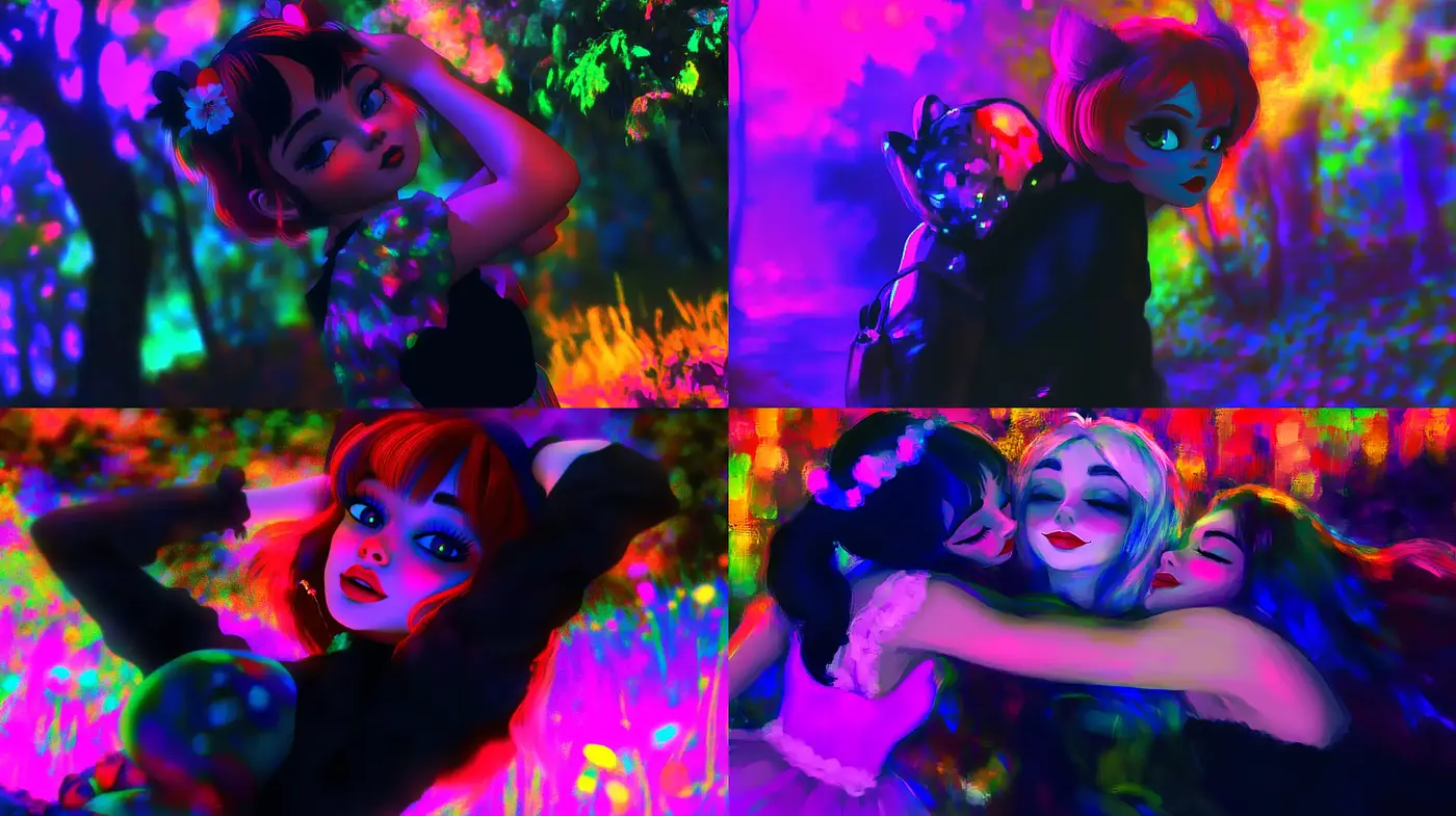 Luminous Dreamscapes in Neon Hues - Midjourney sref style