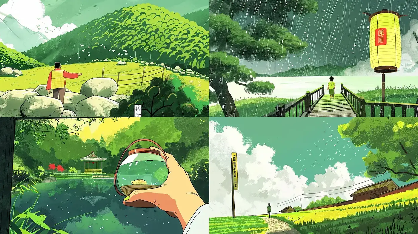 Lush and Whimsical Landscapes in a Serene Palette - Midjourney sref style