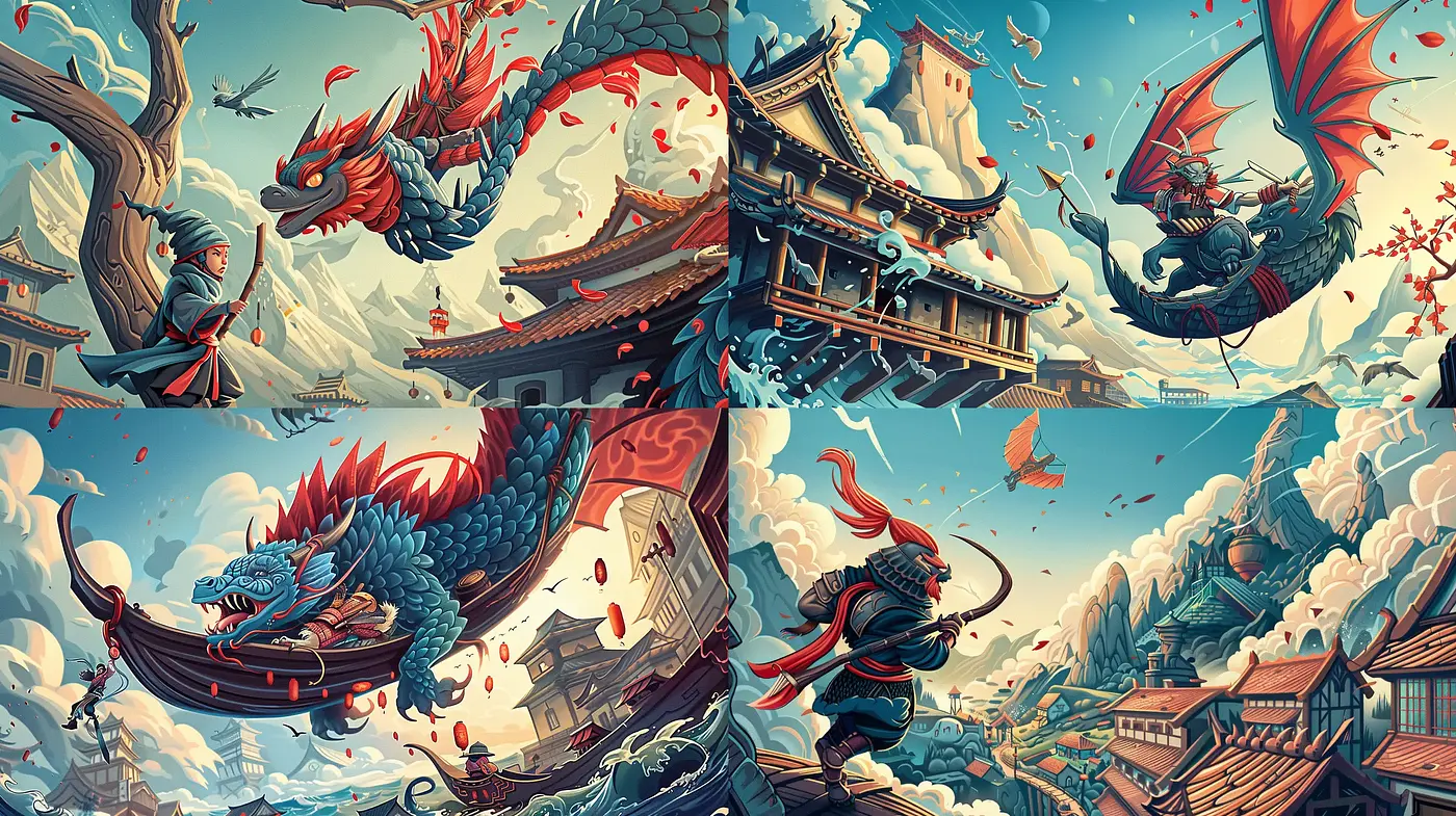 Mythical Elegance: Homage to Eastern Dragon Lore in Digital Illustration - Midjourney sref style