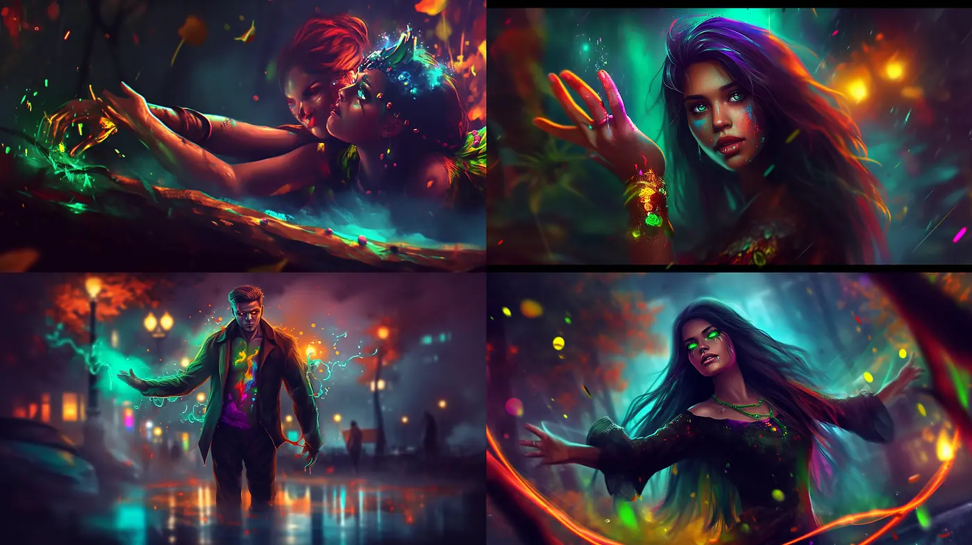 Ethereal Neon Dreamscape: A Fusion of Vivid Hues and Surreal Imagery - Midjourney sref style