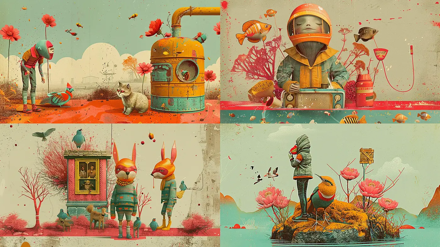 Retrofuturistic Whimsy with a Surrealistic Touch - Midjourney sref style