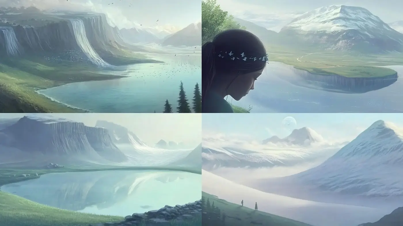 Serene Ethereal Landscapes with Soft Tonal Harmonies - Midjourney sref style