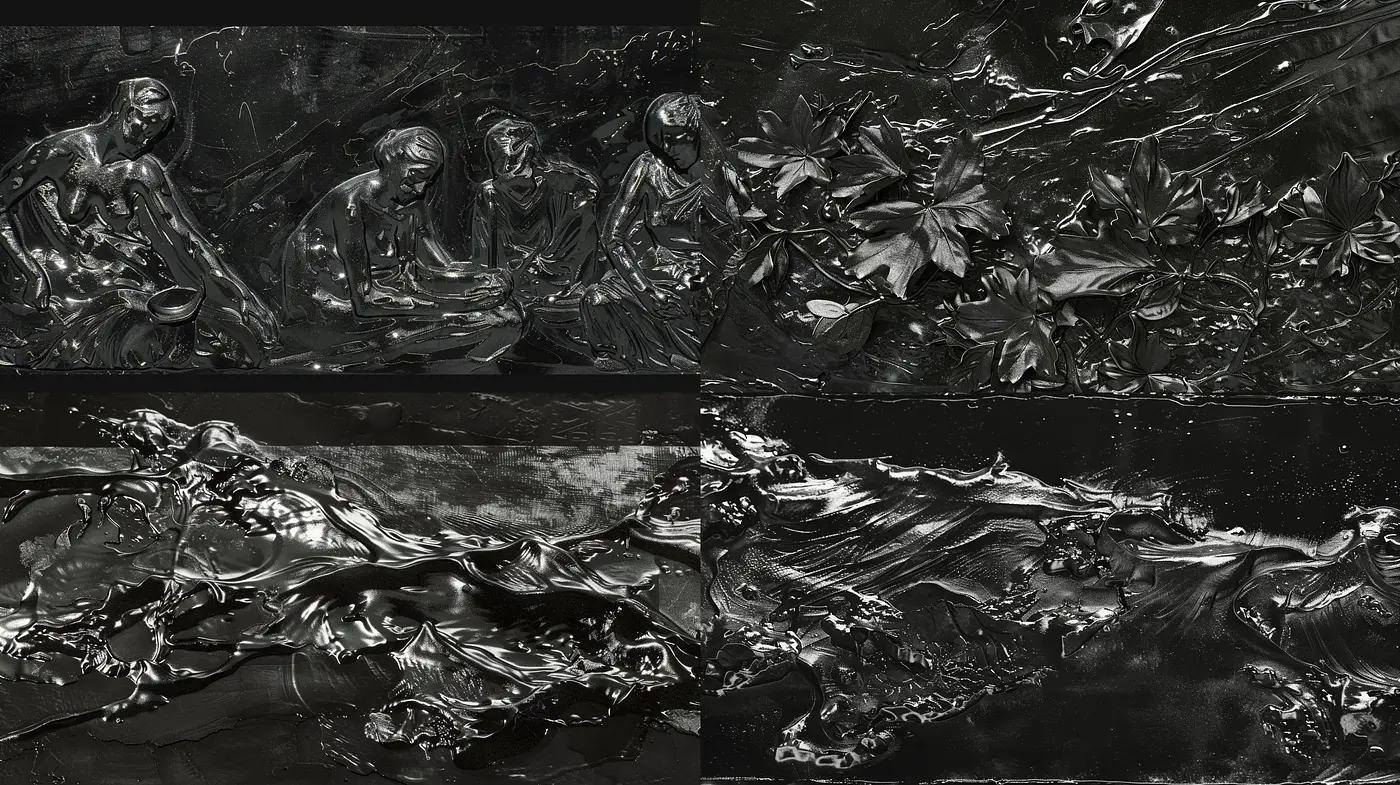 Monochromatic Ethereal Fluidity in Textural Contrast - Midjourney sref style