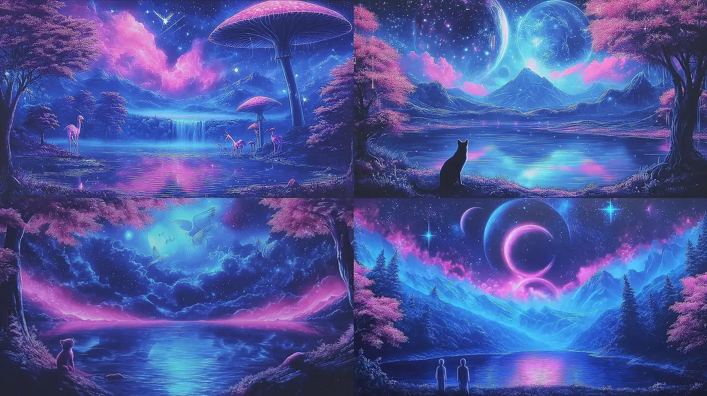 Ethereal Cosmic Landscapes with Surreal Color Dynamics - Midjourney sref style