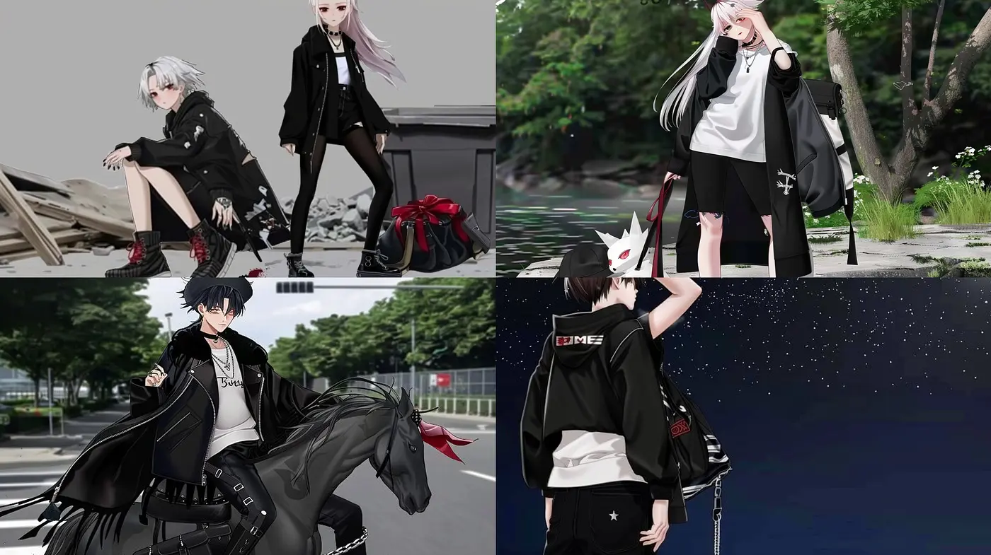 Contemporary Anime-Inspired Street Style with a Monochromatic Edge - Midjourney sref style