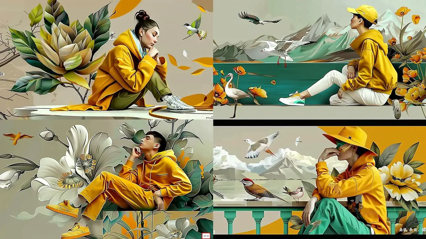 Vibrant and Playful Contemporary Art with Nature Elements - Midjourney sref style