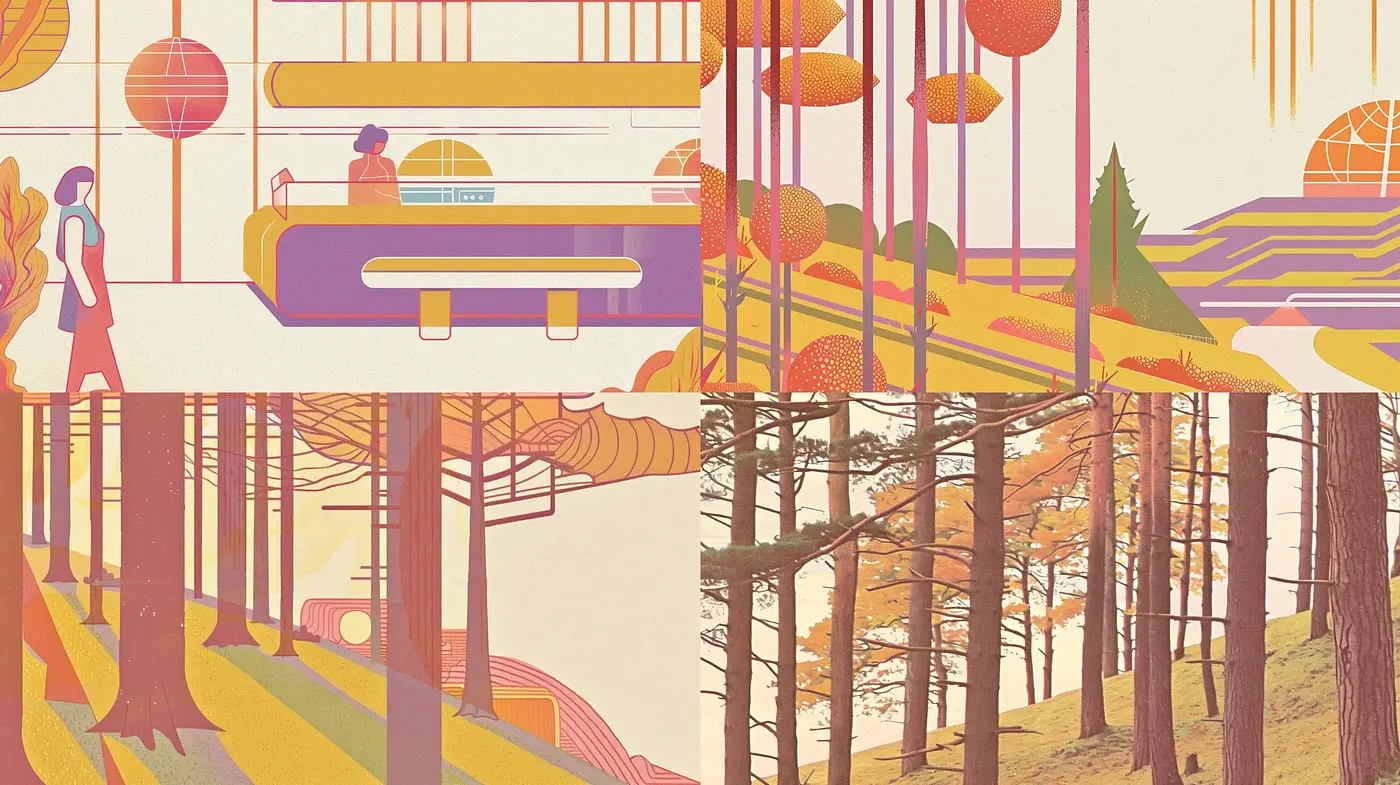 Harmonious Retro-Futuristic Exploration in Pastel Hues - Midjourney sref style
