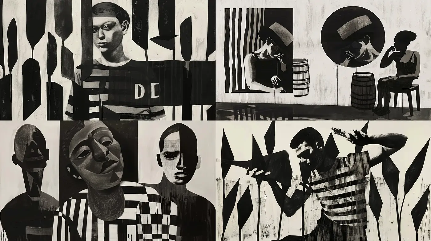 Monochromatic Echoes of Cubism and Surrealism - Midjourney sref style