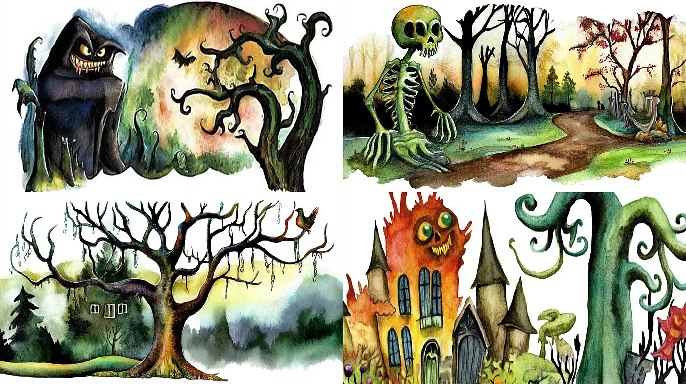 Whimsical Gothic Watercolor Dreamscape - Midjourney sref style