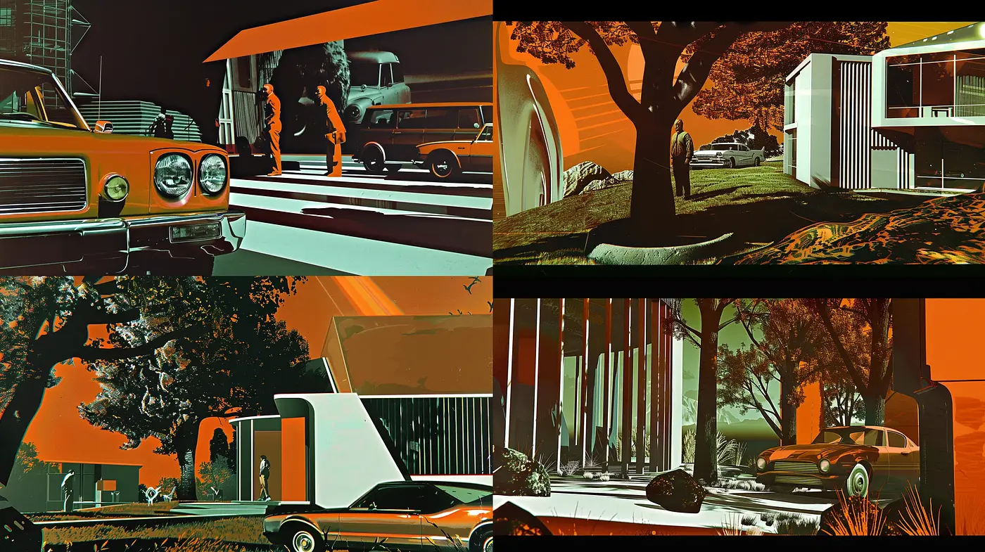 Retrofuturistic Warmth: An Homage to Mid-Century Modernism with a Twist of Surrealism - Midjourney sref style