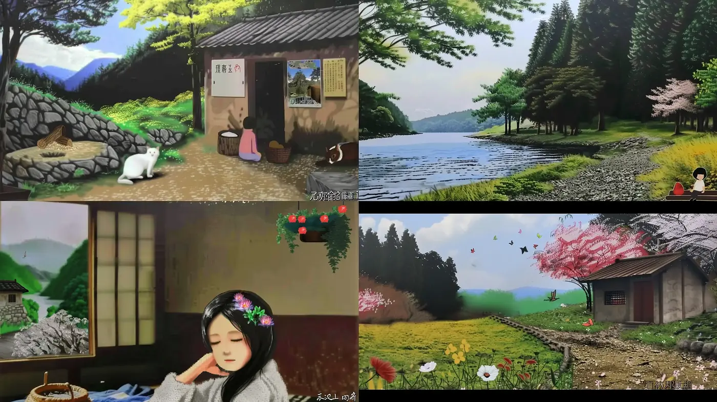Tranquil Pastoral Scenes with Harmonious Eastern Aesthetics - Midjourney sref style