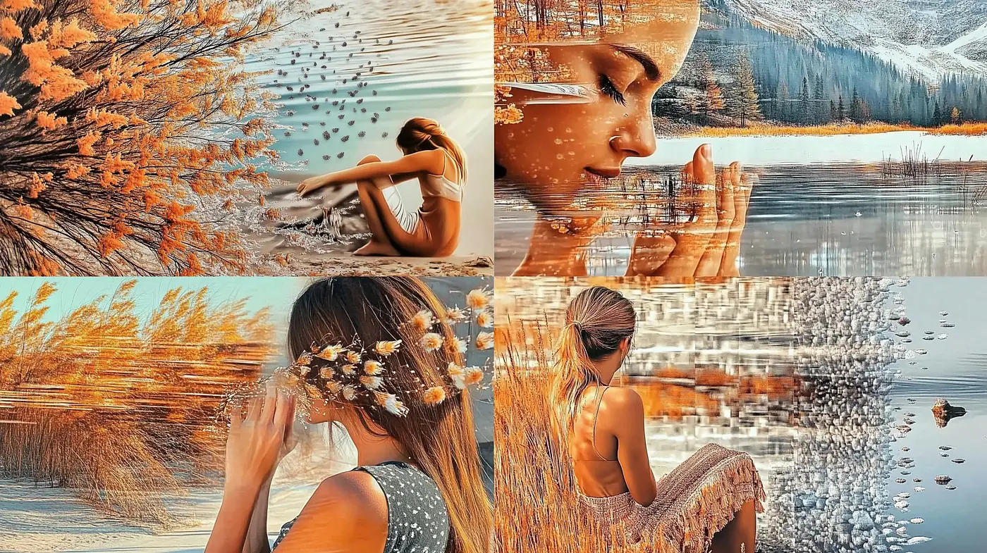 Luminous Autumnal Reflections with Pointillist Textures - Midjourney sref style