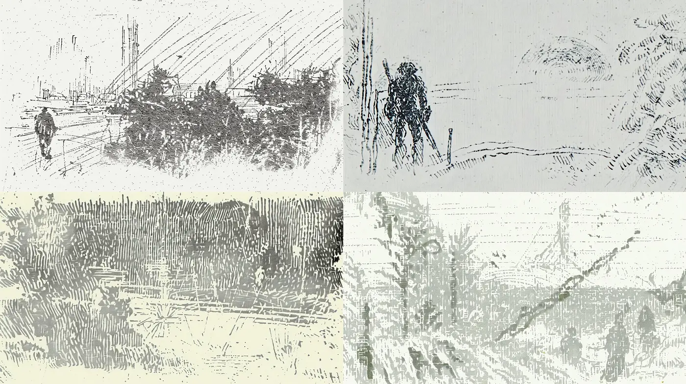 Monochromatic Etchings of Ethereal Ambience - Midjourney sref style