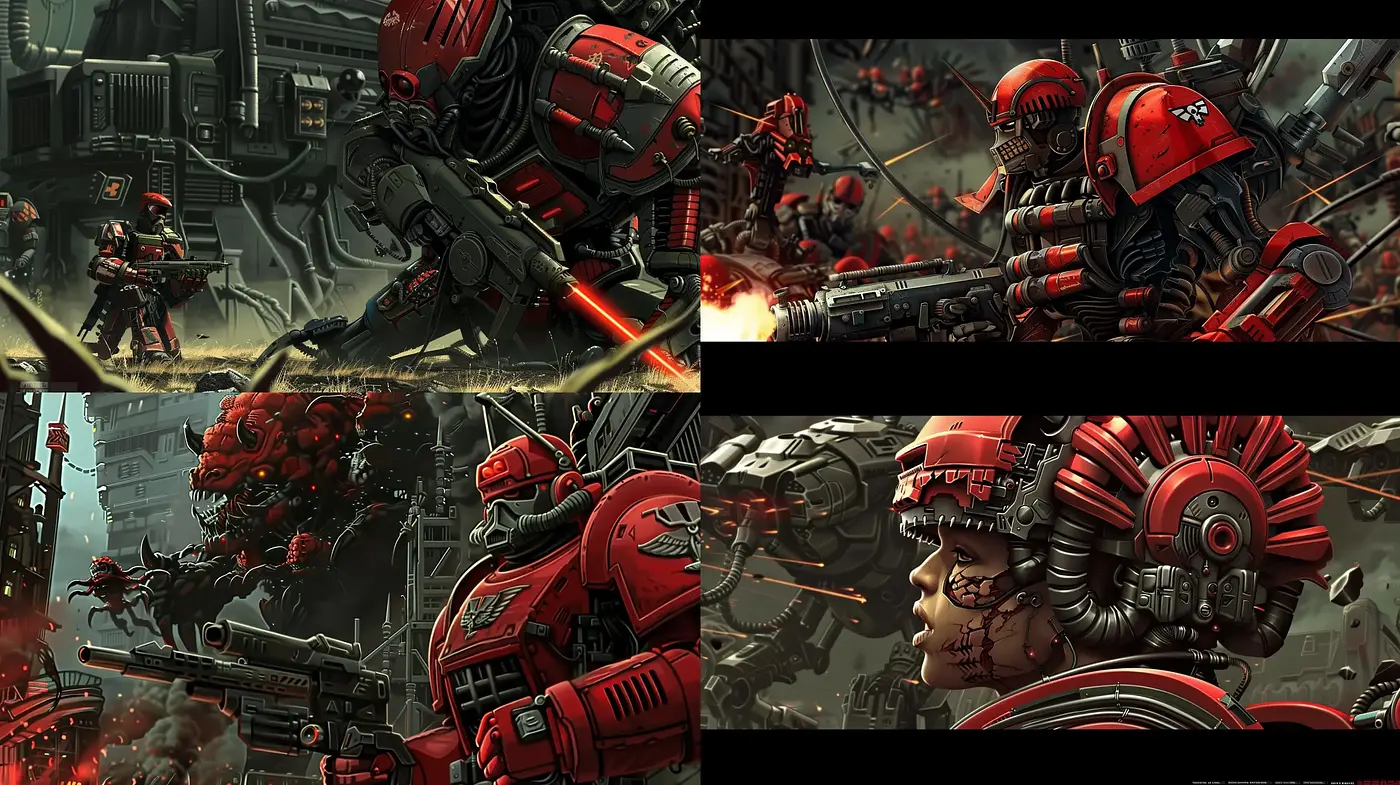 Futuristic Militaristic Red and Grey Tableau - Midjourney sref style