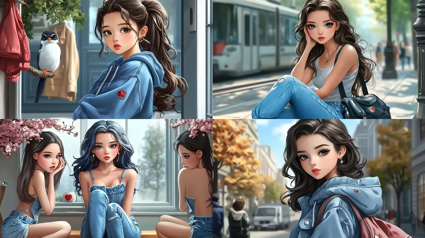 Serene Elegance in Blue: Contemporary Digital Art with Anime Inspirations - Midjourney sref style