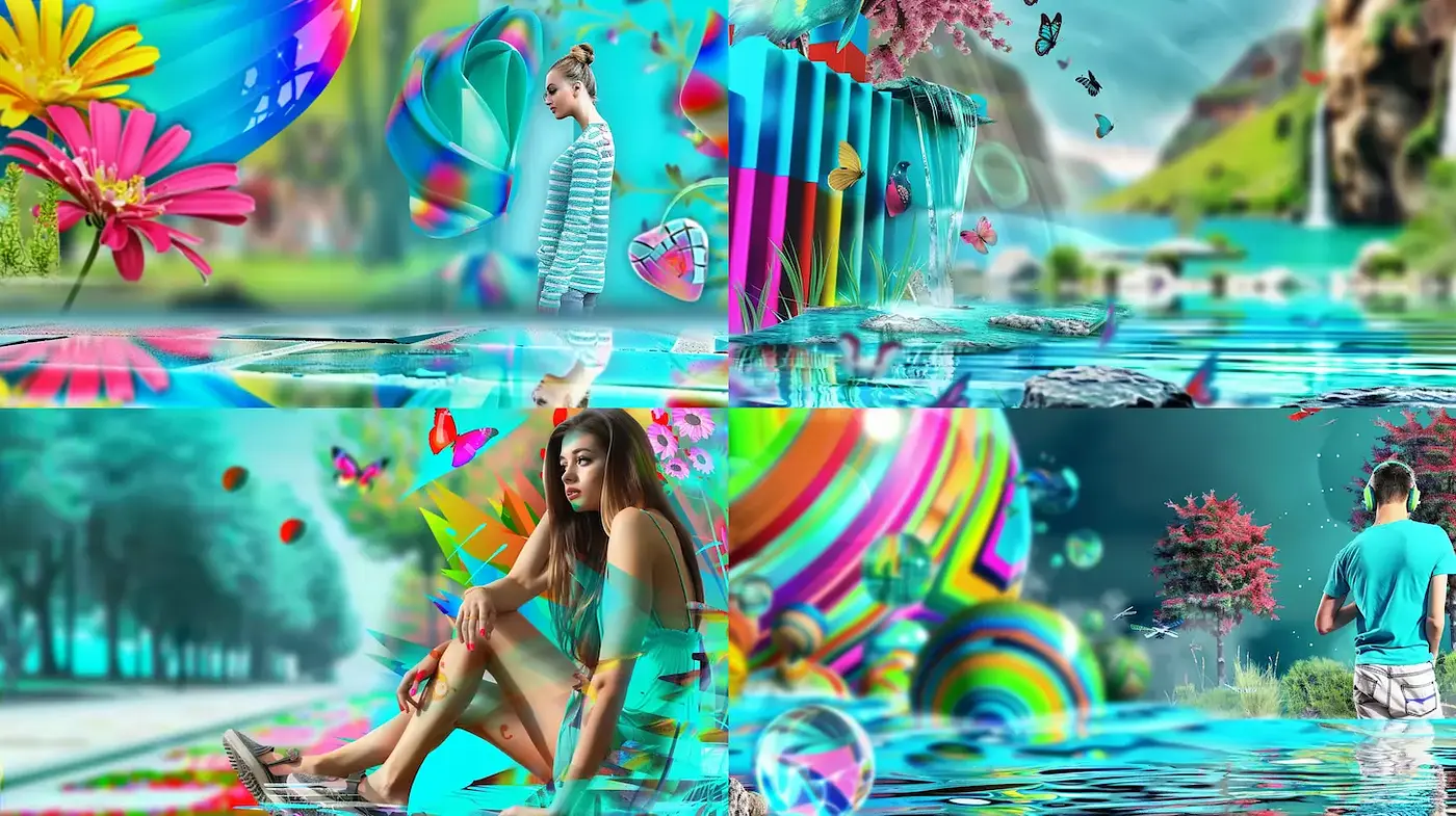 Colorful surreal landscape with vibrant elements and a playful mood - Midjourney sref style