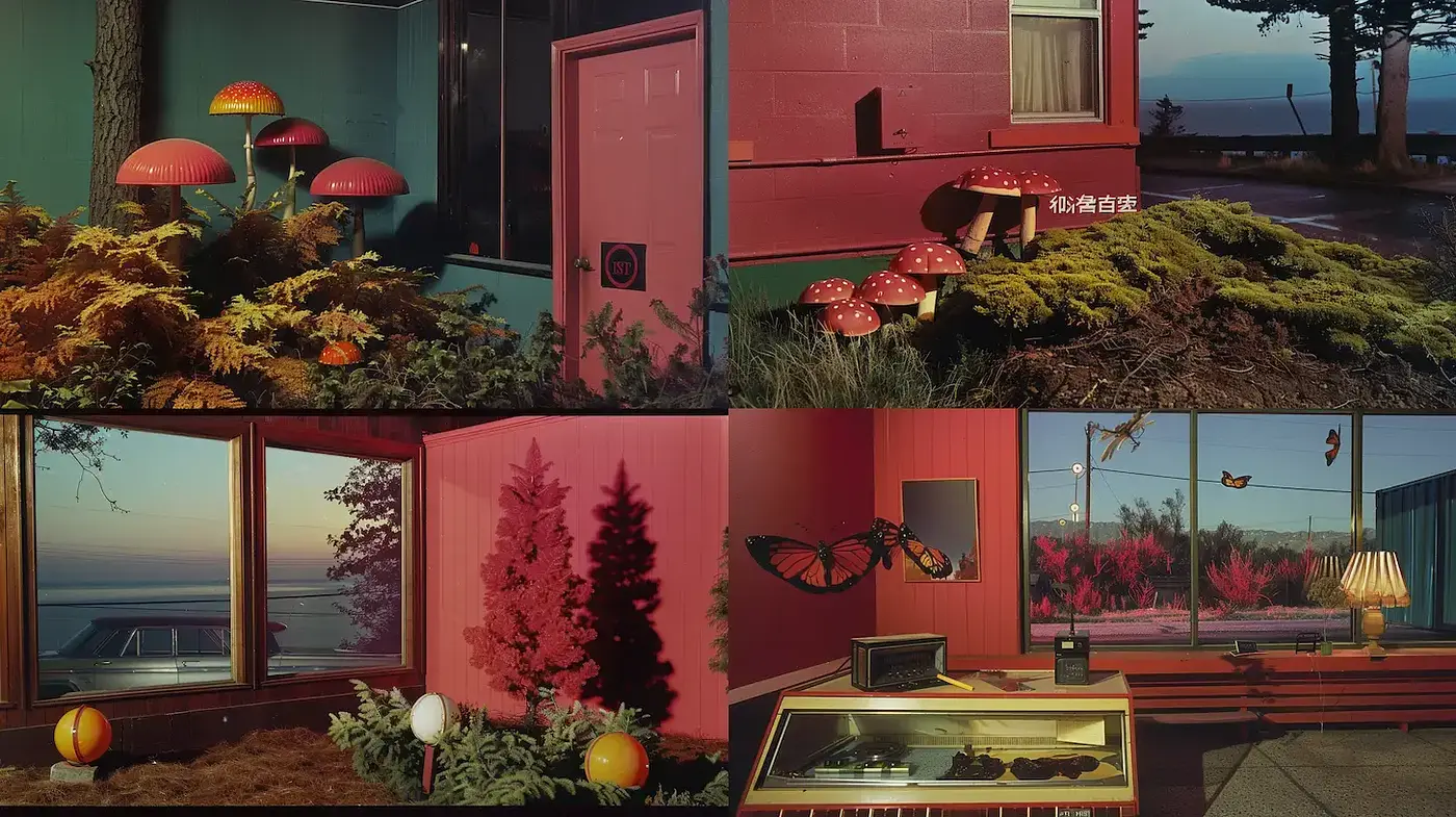 Surreal and Playful Aesthetic Blending Nature with Quirky Elements - Midjourney sref style