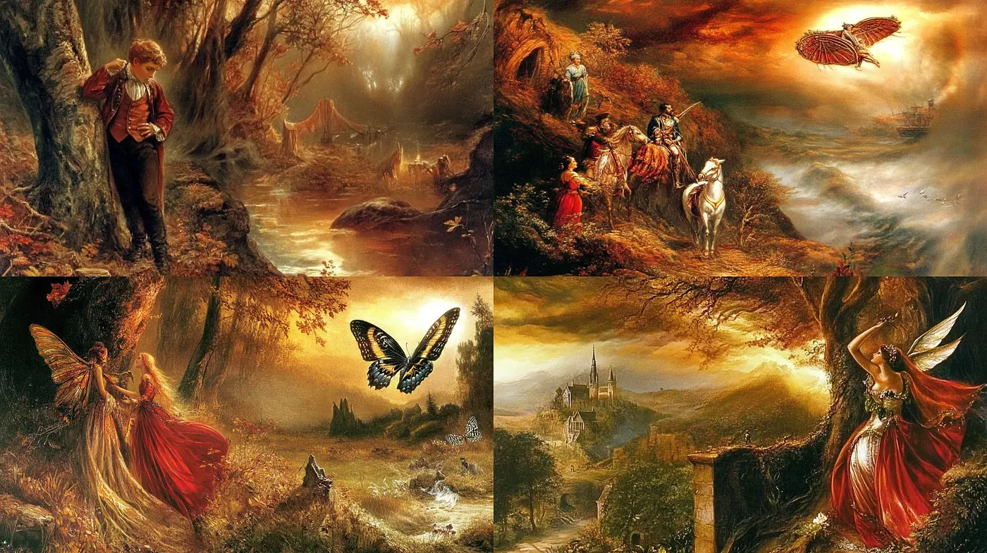 Mysterious and Enchanting Landscapes with Fairytale Elements - Midjourney sref style