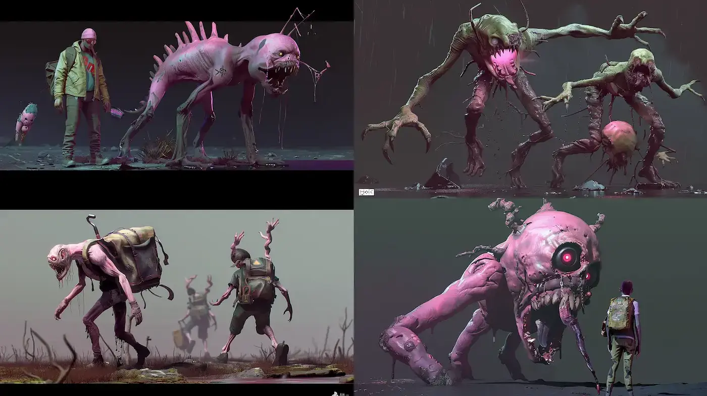 Surreal and Disturbing Art Style with a Blend of Horror and Fantasy Elements - Midjourney sref style