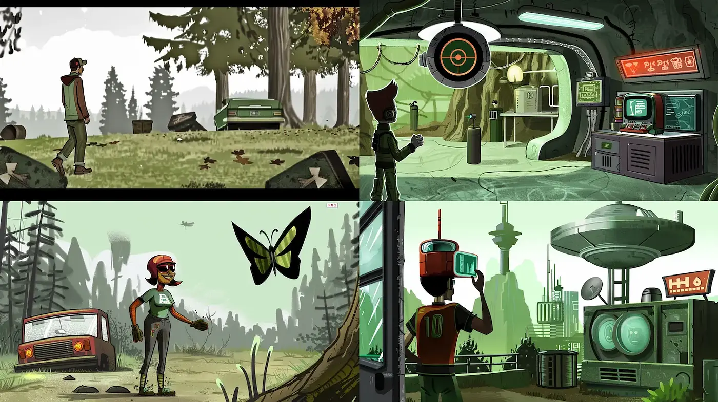 Futuristic Environmental Narrative with a Playful Twist - Midjourney sref style