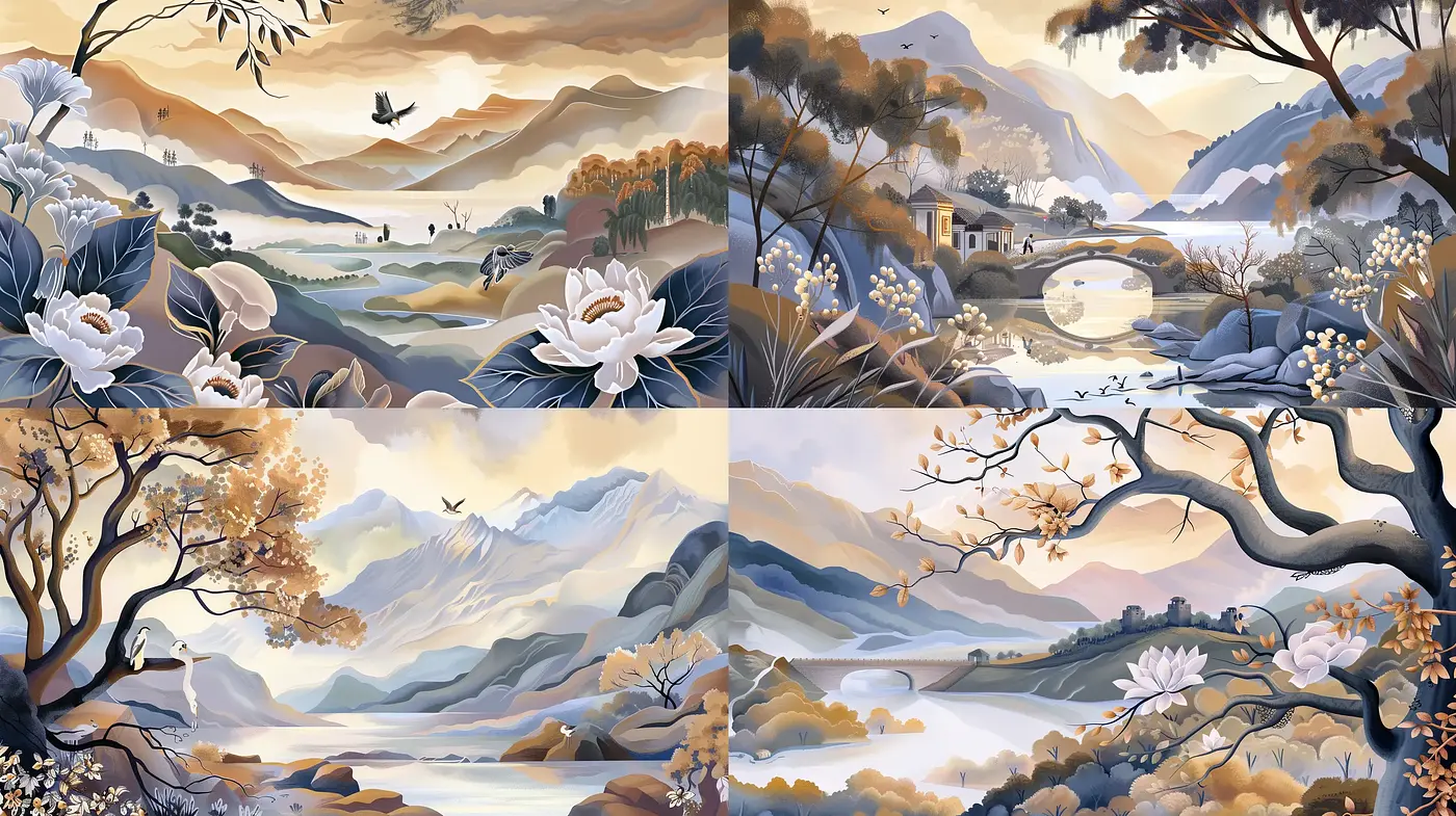 Tranquil East Asian-Inspired Landscape Harmony - Midjourney sref style