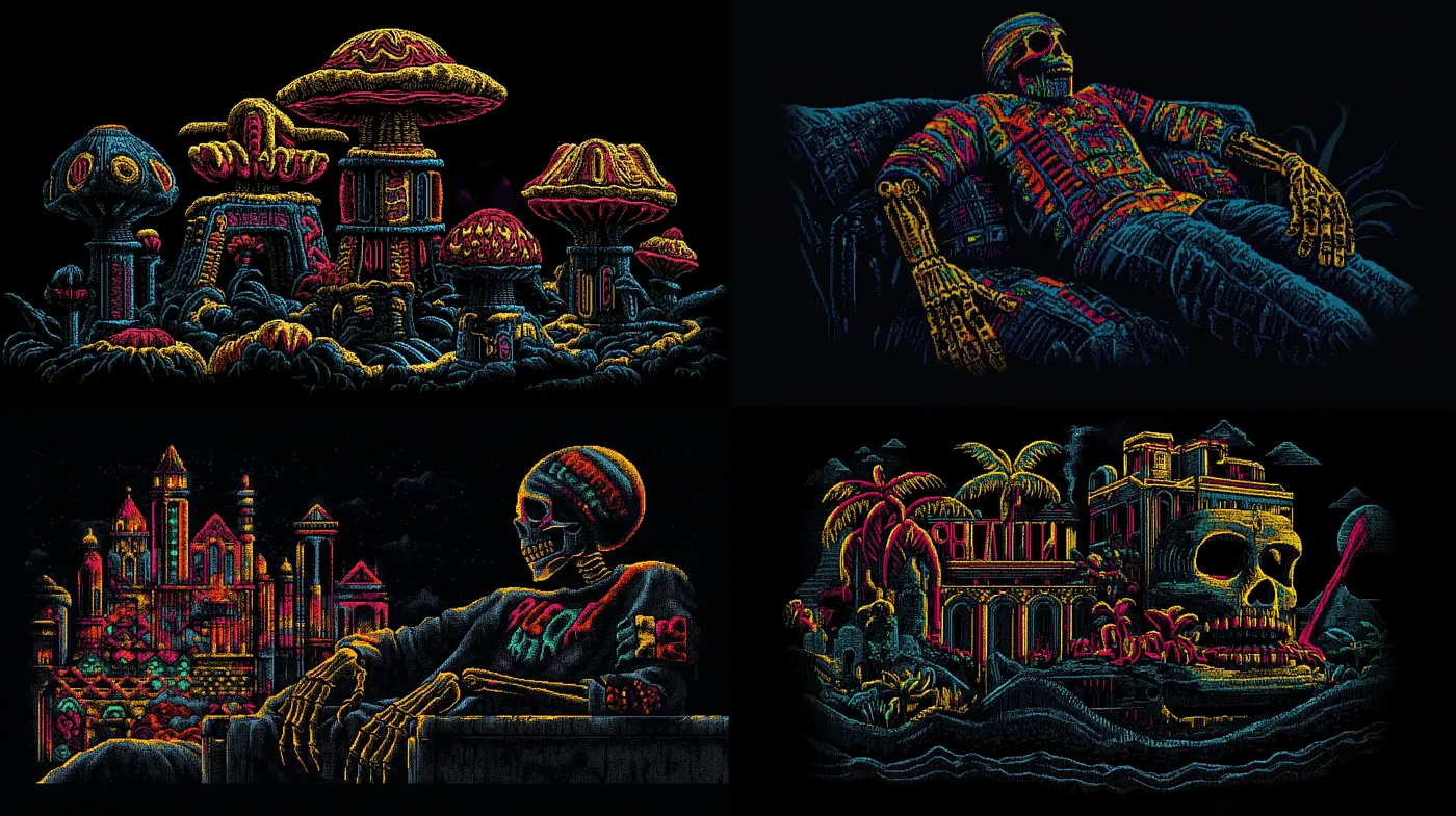 Neon Nocturnes: Luminous Strokes Contrasting Nightly Vistas - Midjourney sref style