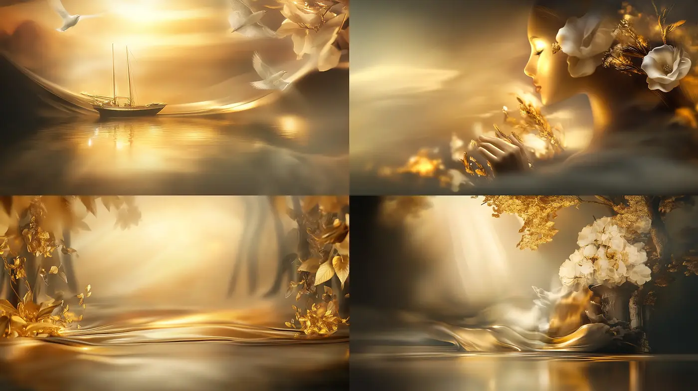 Ethereal Golden Dreamscape: A Homage to Luminous Serenity - Midjourney sref style