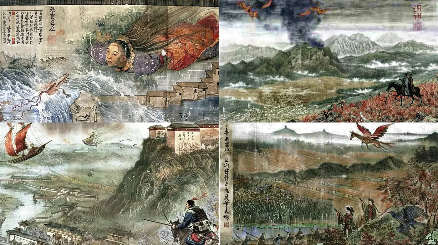 Ethereal Historical Tapestry: A Fusion of Classic Asian Artistry - Midjourney sref style