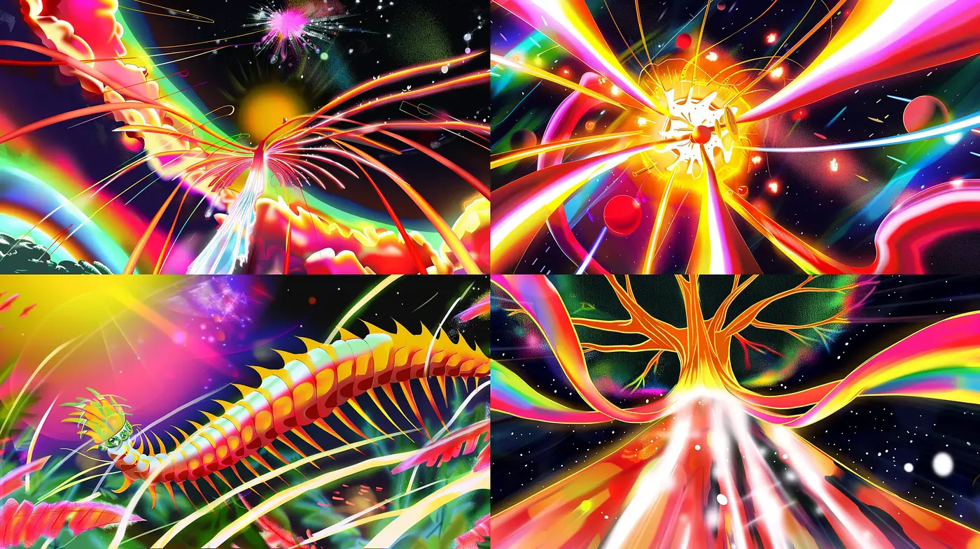 Psychedelic Dreamscape: A Fusion of Vivid Hues and Surreal Forms - Midjourney sref style