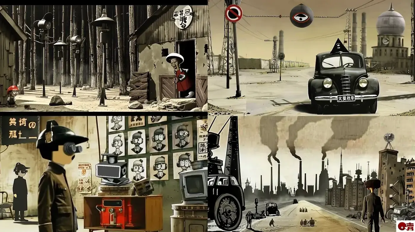 Surrealist and Dystopian Narrative with Vintage Aesthetic - Midjourney sref style