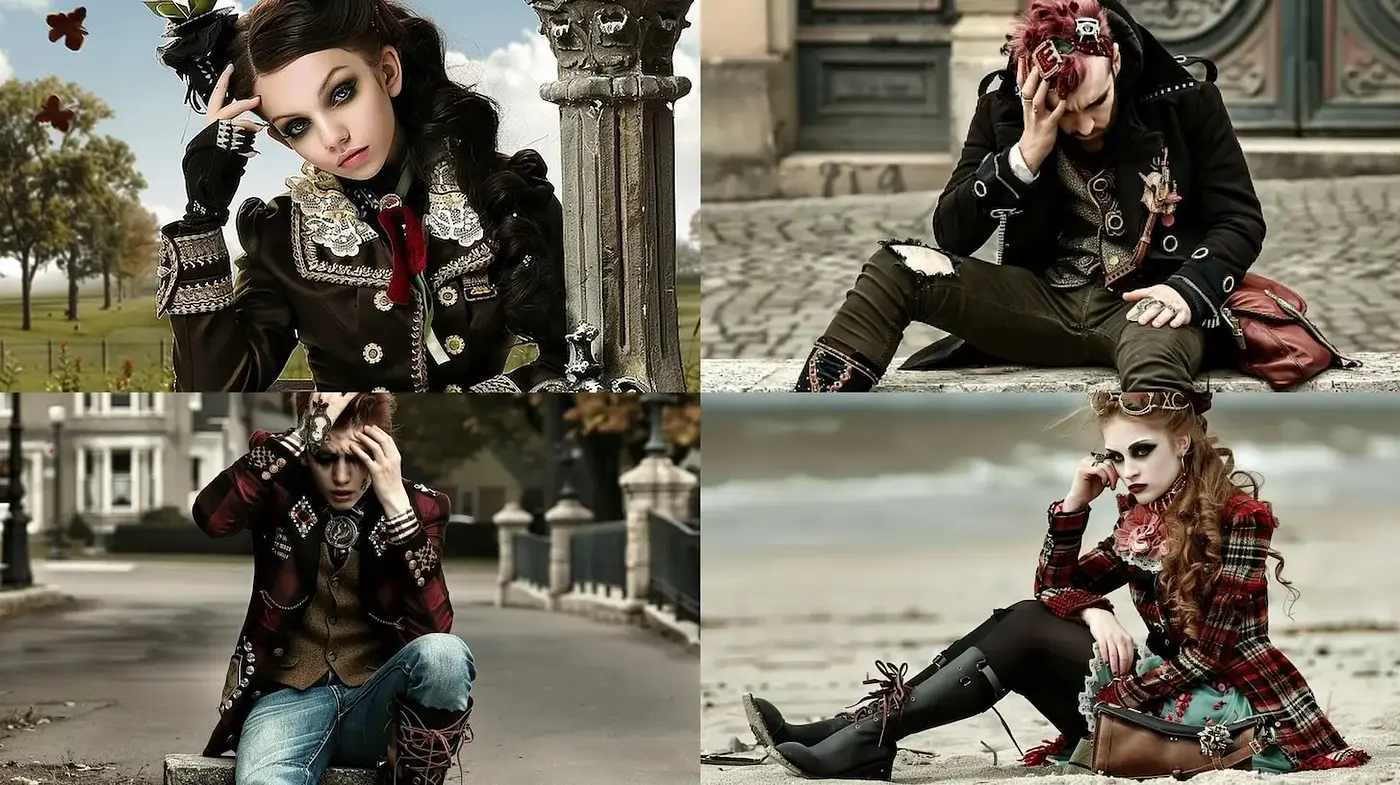 Steampunk-inspired fashion portraits with a vintage allure - Midjourney sref style