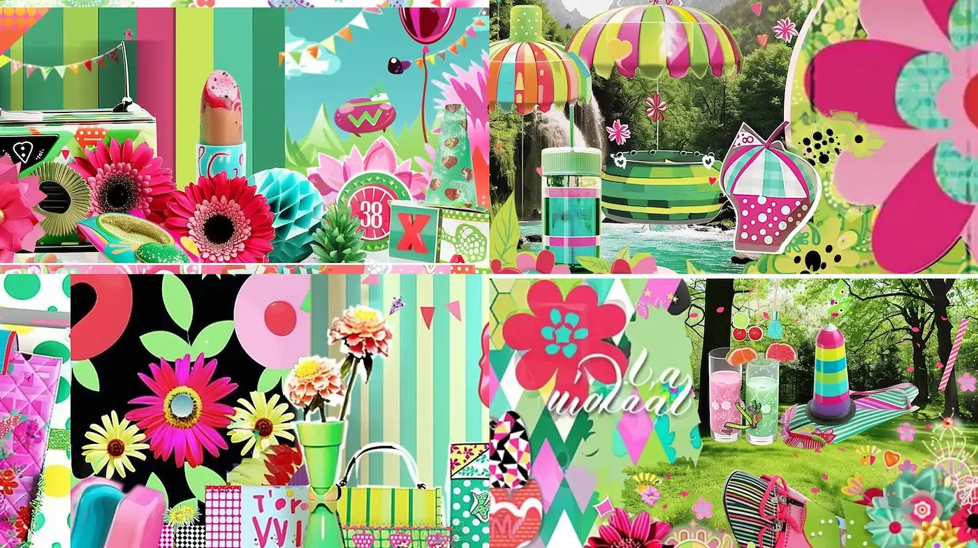 Vibrant and Playful Pop Art with Florals and Geometric Patterns - Midjourney sref style