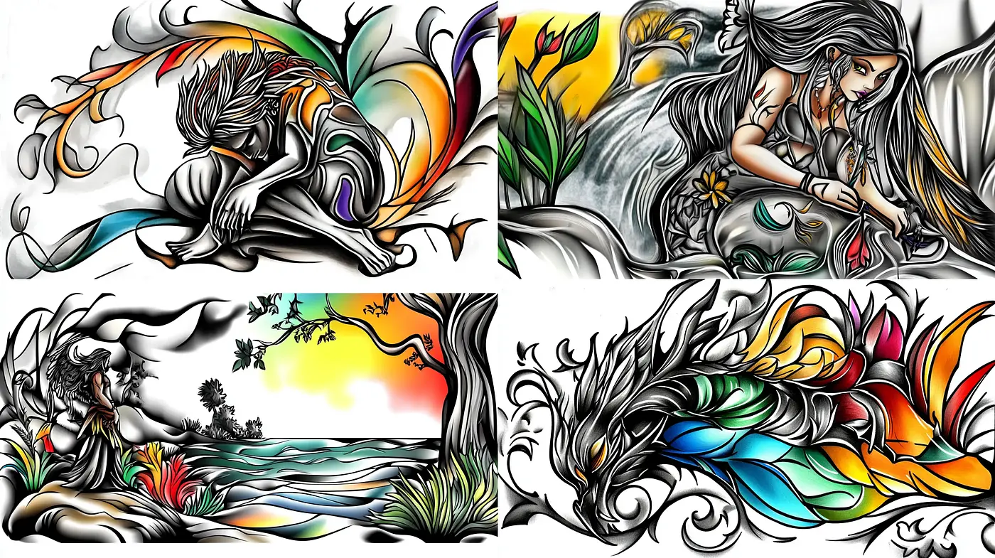 Vibrant Mythical Essence in Art Nouveau Stylization - Midjourney sref style