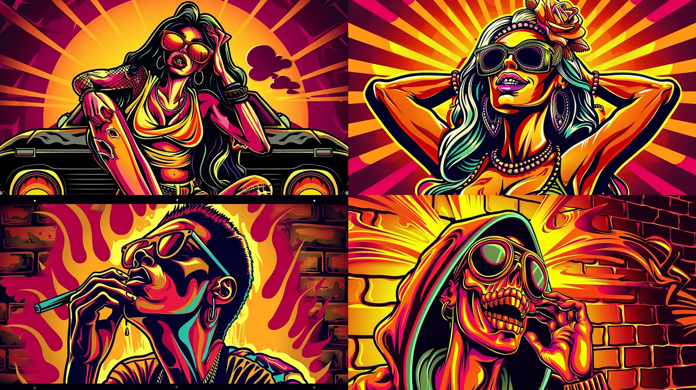 Vibrant Retro Comic Fusion with a Neon Glow - Midjourney sref style