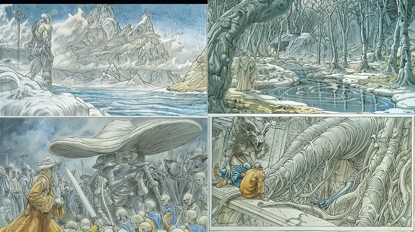Ethereal Dreamscape Illustrations in Muted Aquatic Hues - Midjourney sref style