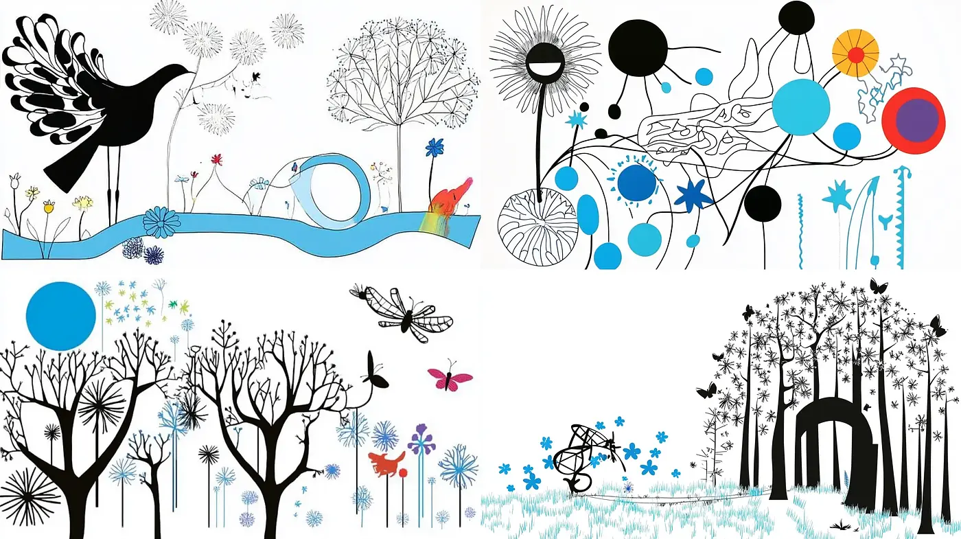 Stylized Botanical Silhouette Art with Vibrant Accents - Midjourney sref style