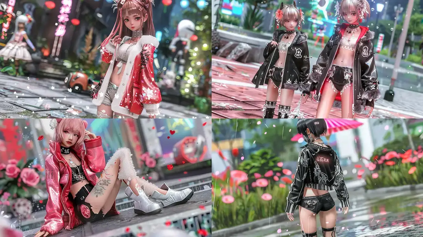 Neon-Noir Anime Aesthetic with Rain-Kissed Urban Backdrop - Midjourney sref style