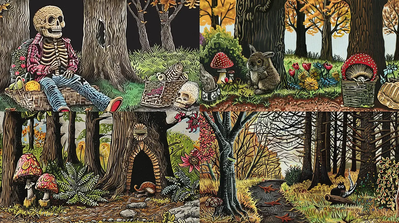 Enchanted Forest Whimsy: A Tapestry of Storybook Intrigue - Midjourney sref style