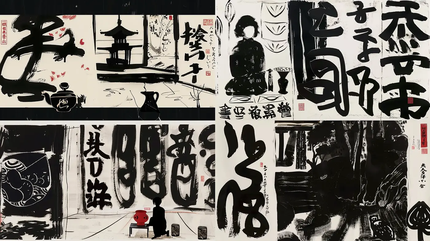 Abstract Calligraphic Fusion with Monochromatic Essence - Midjourney sref style