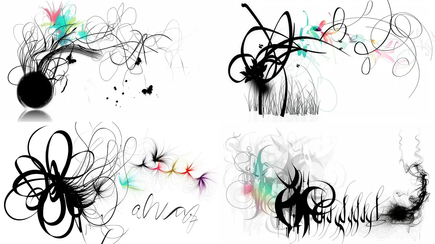 Abstract Expressionist Whirls and Fluidity in Monochrome with Splashes of Vibrancy - Midjourney sref style