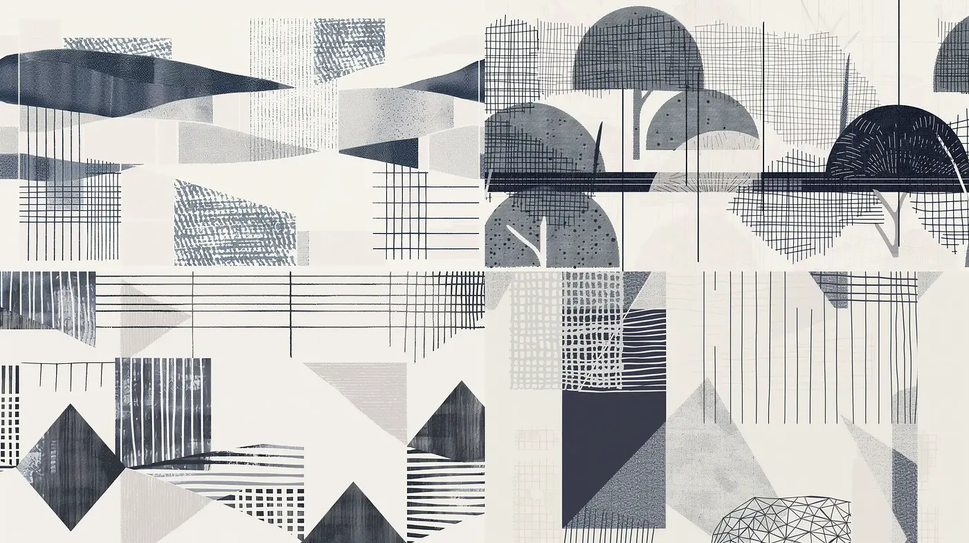 Monochromatic Geometry: A Study in Textured Patterns and Architectural Forms - Midjourney sref style