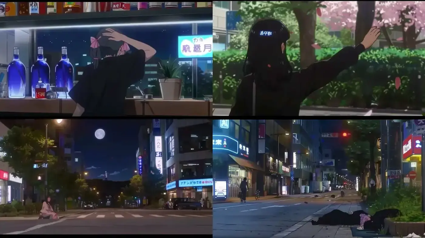 Captivating fusion of urban and tranquil scenes in vivid anime style - Midjourney sref style