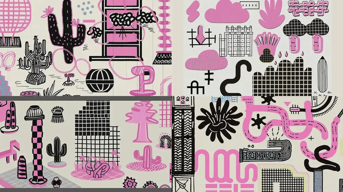 Vibrant and geometric design with playful shapes and bold contrasts - Midjourney sref style