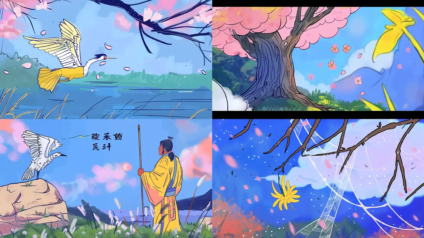 Serene Pastoral Dreamscapes in East Asian Illustrative Tradition - Midjourney sref style