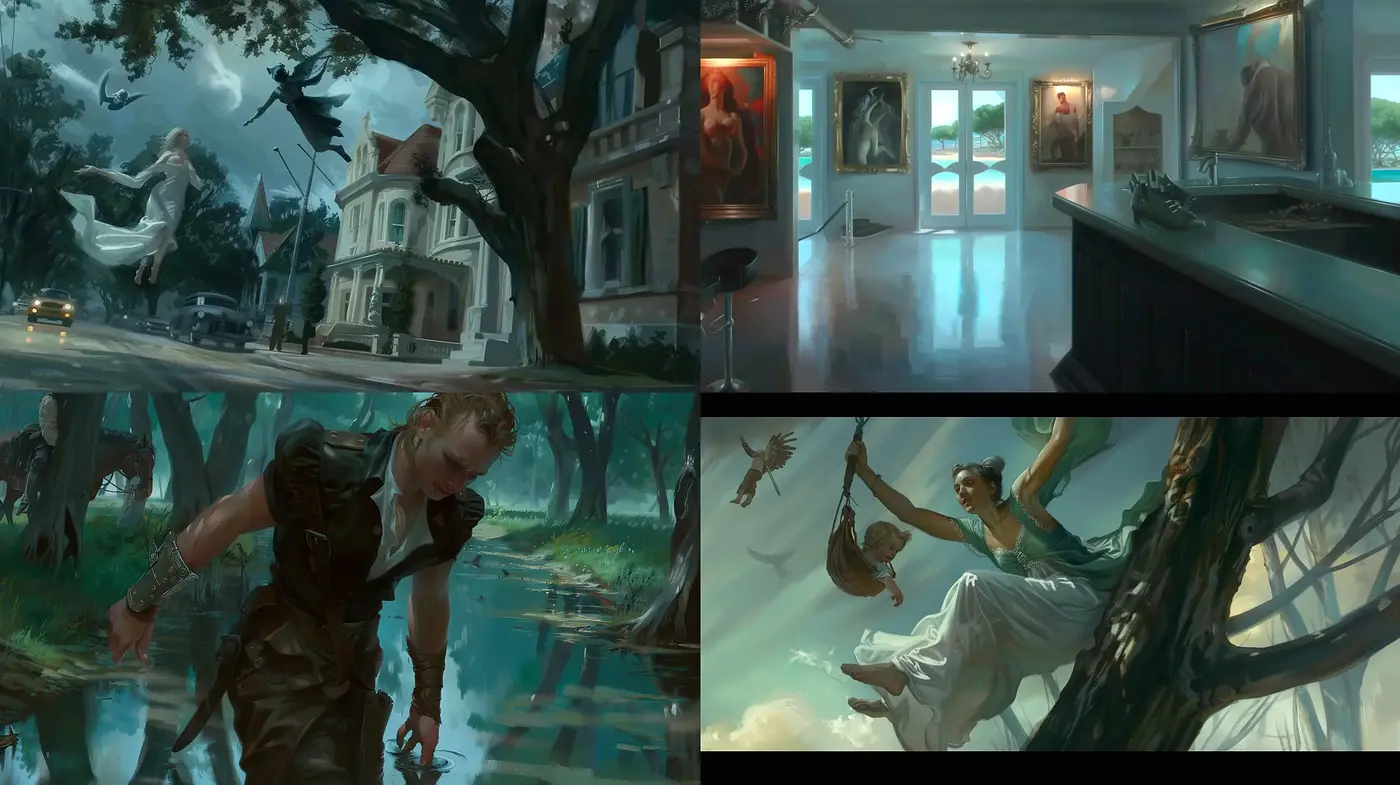 Ethereal Cinematic Realism with Lush Greenery and a Vivid Palette - Midjourney sref style