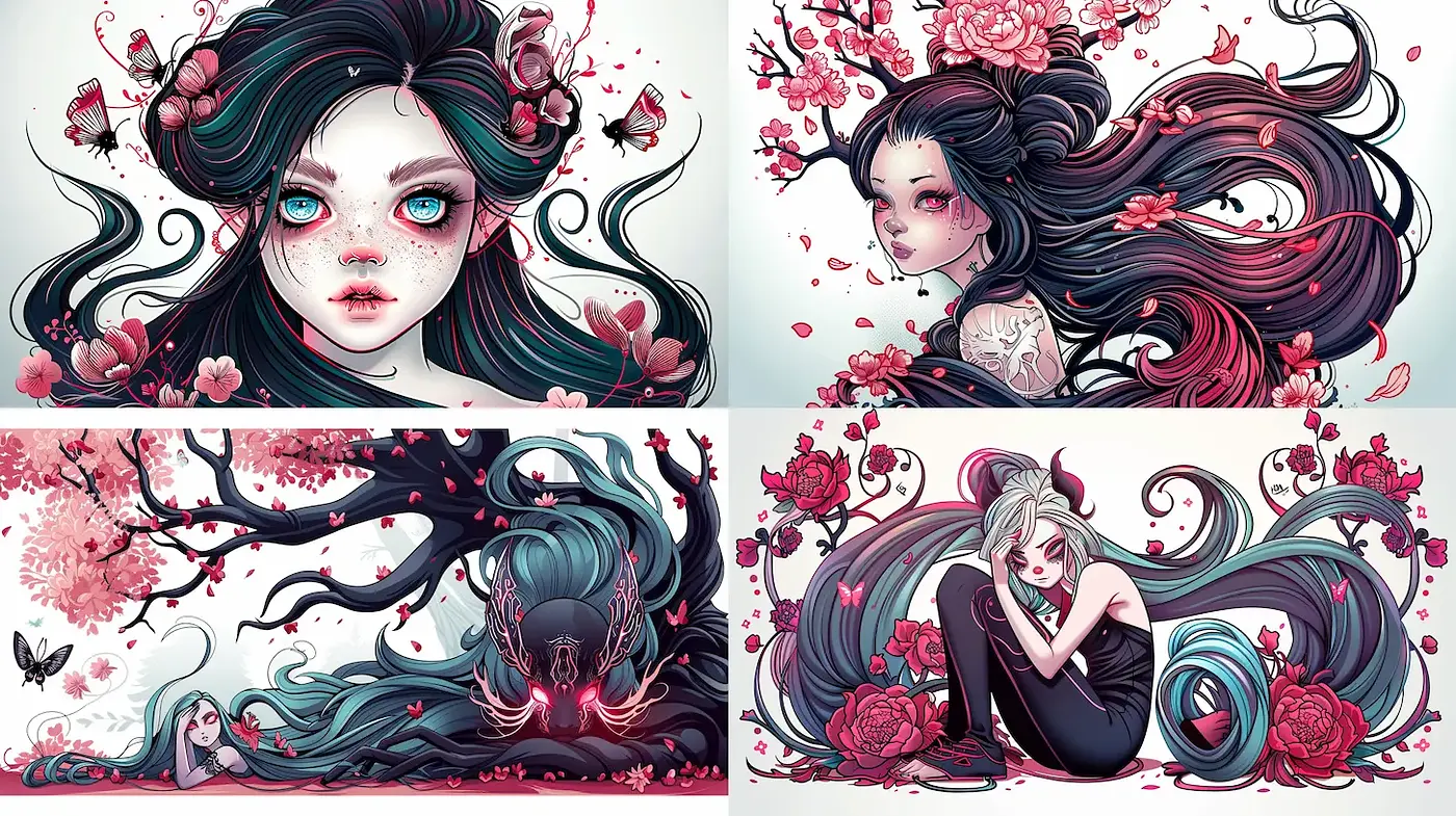 Enchanting and Floral Fantasy with a Dark Whimsy - Midjourney sref style