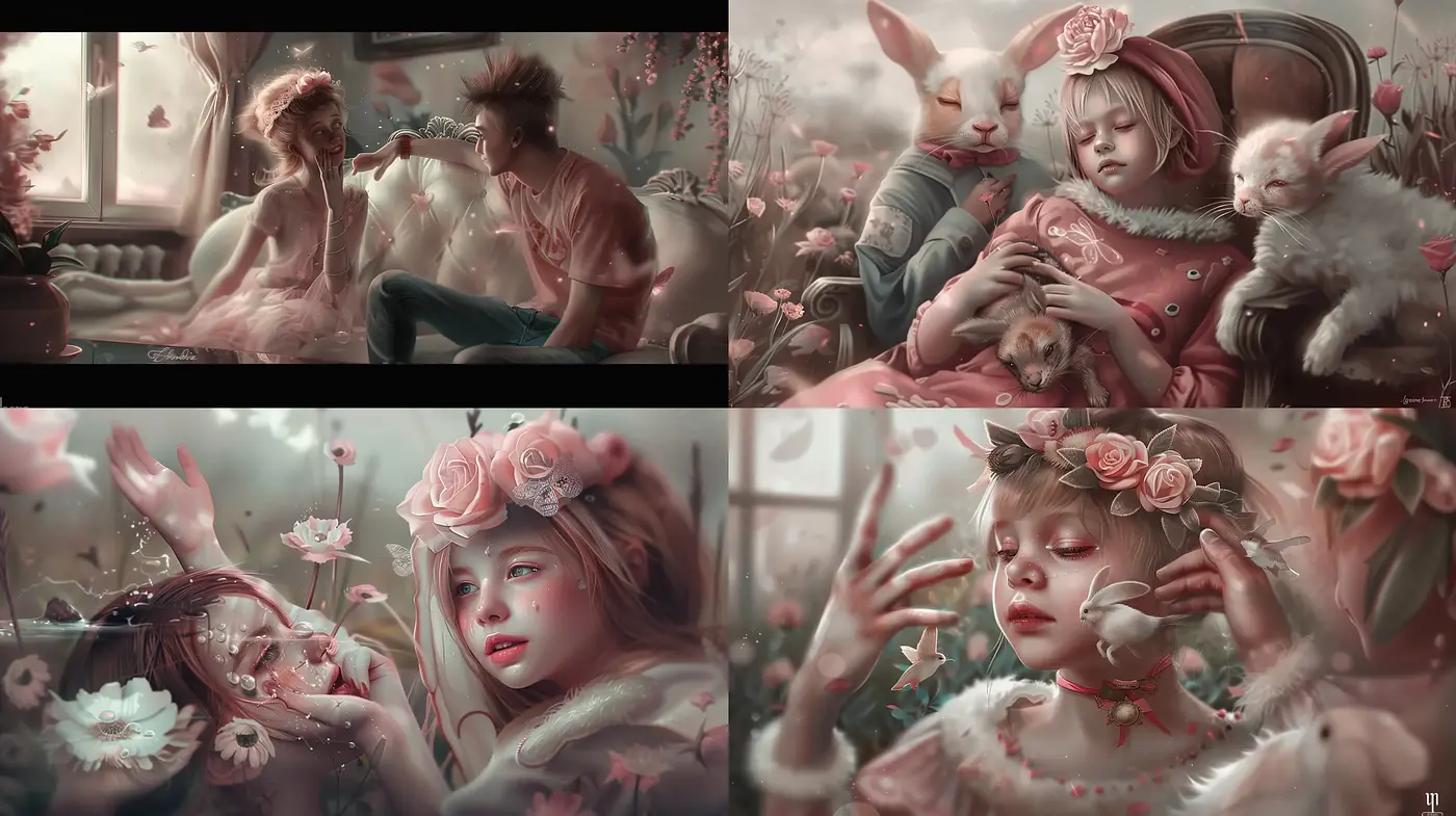 Ethereal Rose-Tinted Dreamscape: A Fusion of Fantasy and Melancholy - Midjourney sref style